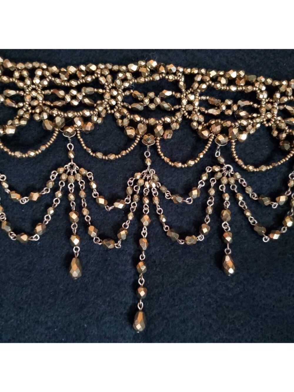 Vintage Carolee Beaded Necklace Choker Collar Swag Tassel Gold Tone 12-15"